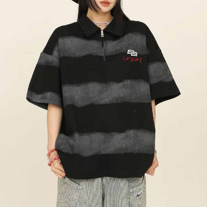 2025 Custom Vintage Street T-Shirts | Sun Dried & Embroidery Process | Striped Polo T-Shirt Design
