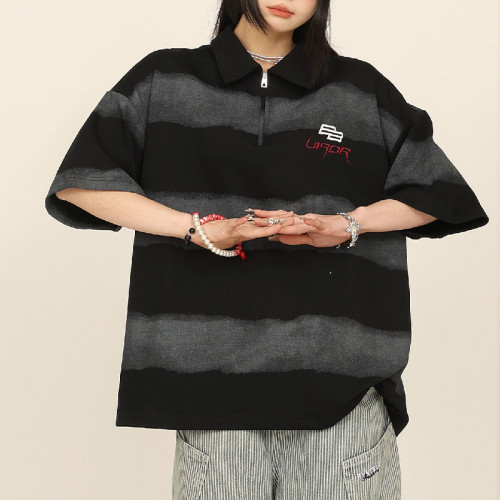 2025 Custom Vintage Street T-Shirts | Sun Dried & Embroidery Process | Striped Polo T-Shirt Design