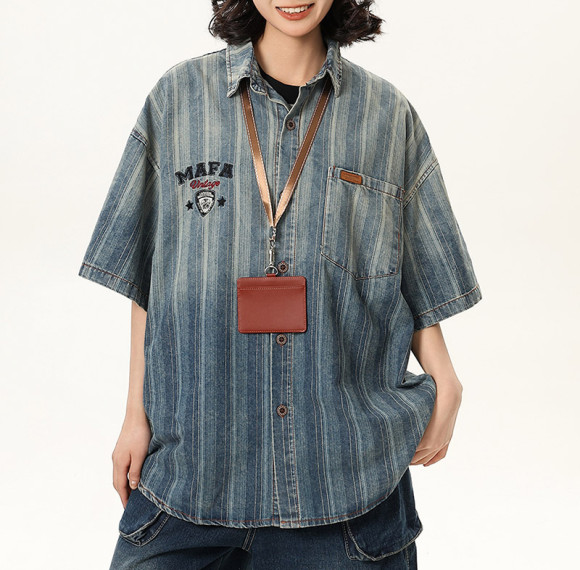 Custom Vintage Striped Denim Shirts | Washed & Embroidery Process | High Street Gradient Design