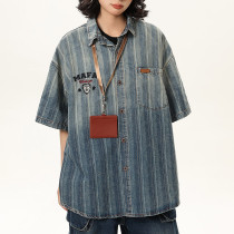 Custom Vintage Striped Denim Shirts | Washed & Embroidery Process | High Street Gradient Design