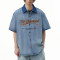 Custom Vintage Washed Denim Shirts | Washed & Embroidery Process | Embroidered Colorblocking Design