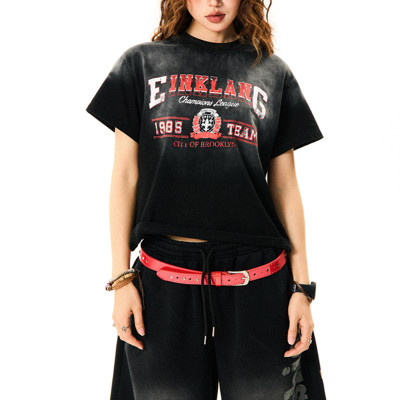 Custom Vintage Washed Slim Fit Short T-Shirt | Washed & DTG | 240GSM Cotton T-Shirt Women