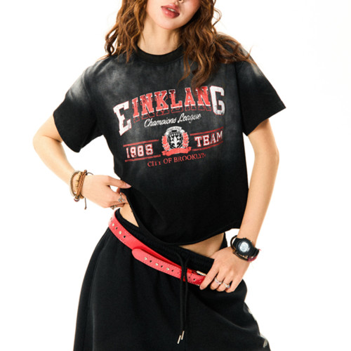 Custom Vintage Washed Slim Fit Short T-Shirt | Washed & DTG | 240GSM Cotton T-Shirt Women