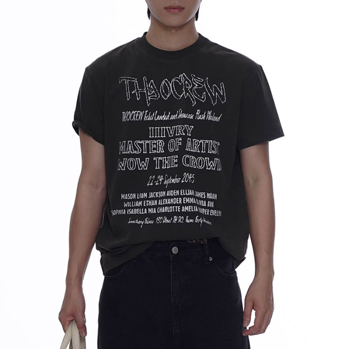 Custom Vintage Street Letter Printed Short Sleeve T-shirts | Washed & Embroidery | Sorona Cotton T-Shirts