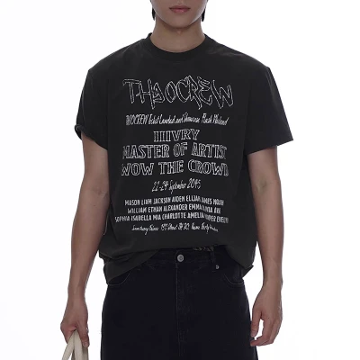Custom Vintage Street Letter Printed Short Sleeve T-shirts | Washed & Embroidery | Sorona Cotton T-Shirts