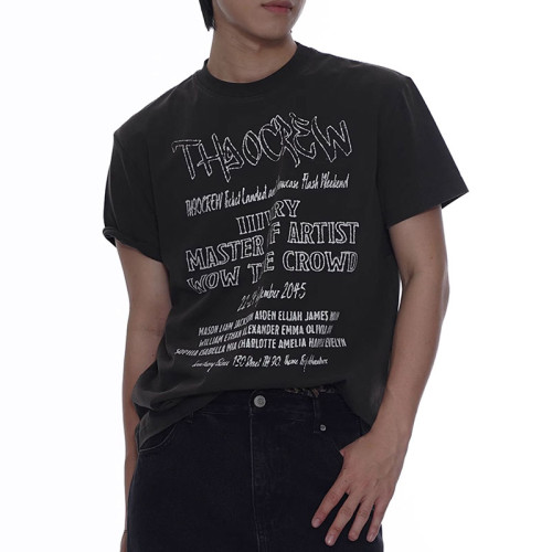 Custom Vintage Street Letter Printed Short Sleeve T-shirts | Washed & Embroidery | Sorona Cotton T-Shirts