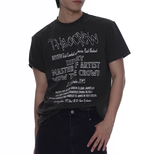 Custom Vintage Street Letter Printed Short Sleeve T-shirts | Washed & Embroidery | Sorona Cotton T-Shirts