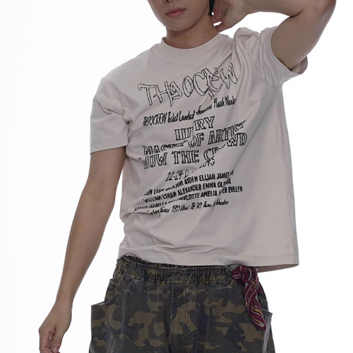 Custom Vintage Street Letter Printed Short Sleeve T-shirts | Washed & Embroidery | Sorona Cotton T-Shirts