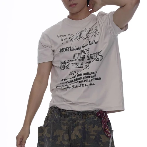 Custom Vintage Street Letter Printed Short Sleeve T-shirts | Washed & Embroidery | Sorona Cotton T-Shirts