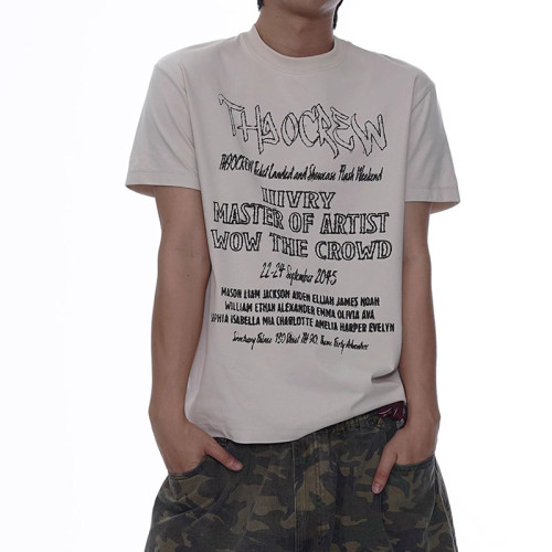 Custom Vintage Street Letter Printed Short Sleeve T-shirts | Washed & Embroidery | Sorona Cotton T-Shirts