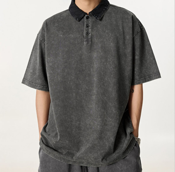 Customized Vintage Street Heavyweight Cotton T-Shirt | Washed & Aged | Oversized Fit Polo Shirt