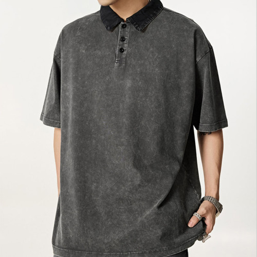 Customized Vintage Street Heavyweight Cotton T-Shirt | Washed & Aged | Oversized Fit Polo Shirt