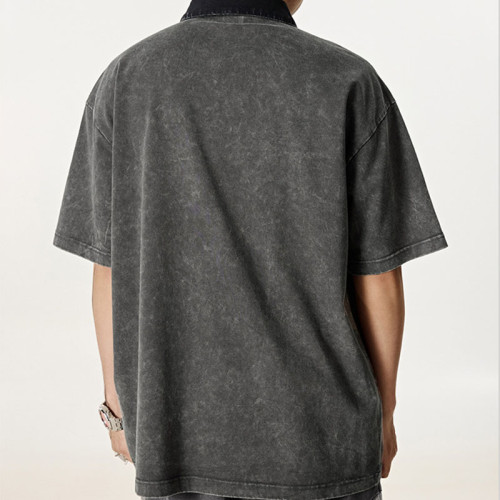 Customized Vintage Street Heavyweight Cotton T-Shirt | Washed & Aged | Oversized Fit Polo Shirt