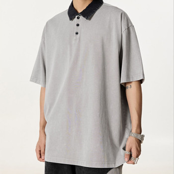 Customized Vintage Street Heavyweight Cotton T-Shirt | Washed & Aged | Oversized Fit Polo Shirt