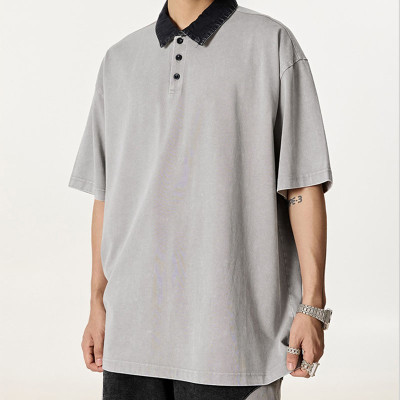 Customized Vintage Street Heavyweight Cotton T-Shirt | Washed & Aged | Oversized Fit Polo Shirt