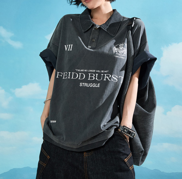 Custom Retro Streetwear Heavyweight Cotton T-Shirt | Washed & Screen Printed | Collared Polo Shirt