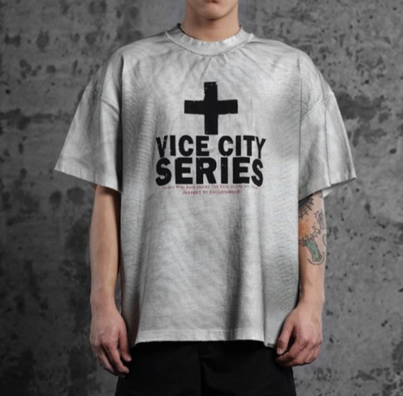 Custom Dark Theme Printed Heavyweight Cotton T-Shirt | Washed & Spray & Screen Printed | High Street T-shirts