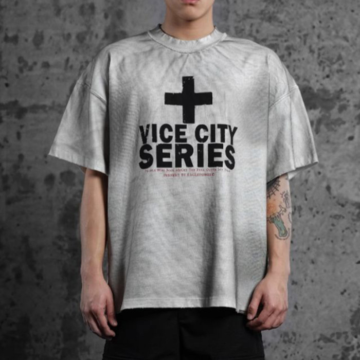 Custom Dark Theme Printed Heavyweight Cotton T-Shirt | Washed & Spray & Screen Printed | High Street T-shirts