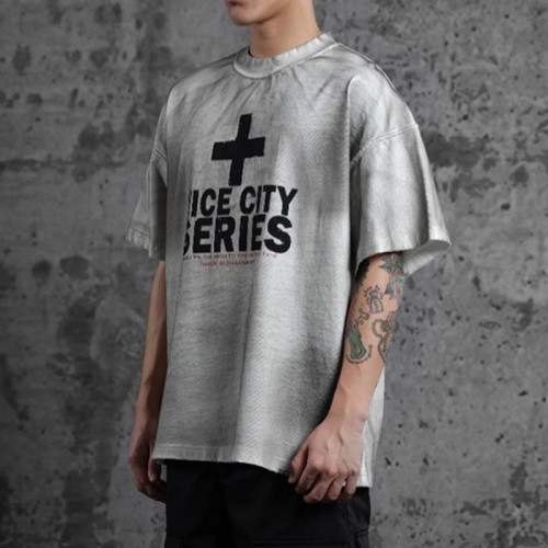 Custom Dark Theme Printed Heavyweight Cotton T-Shirt | Washed & Spray & Screen Printed | High Street T-shirts