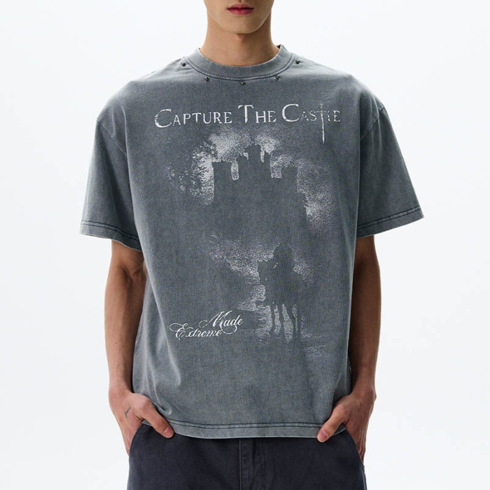 Custom Retro Street Printed Short Sleeve T-Shirts | Washed & DTG | 270GSM Heavyweight Cotton Tee