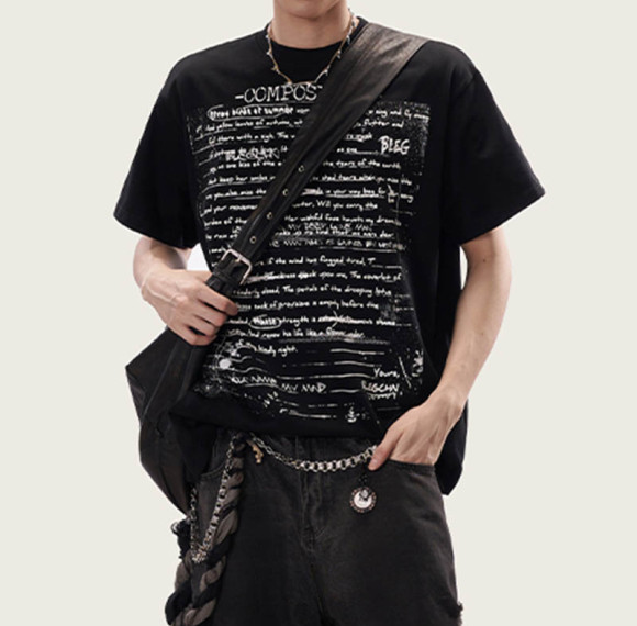 Custom Retro Street Music Sheet Print Oversized T-Shirt | Screen Printing Process | 265GSM Heavyweight Cotton Tee