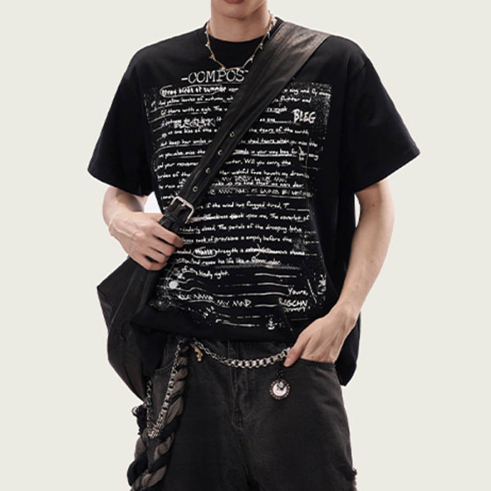 Custom Retro Street Music Sheet Print Oversized T-Shirt | Screen Printing Process | 265GSM Heavyweight Cotton Tee