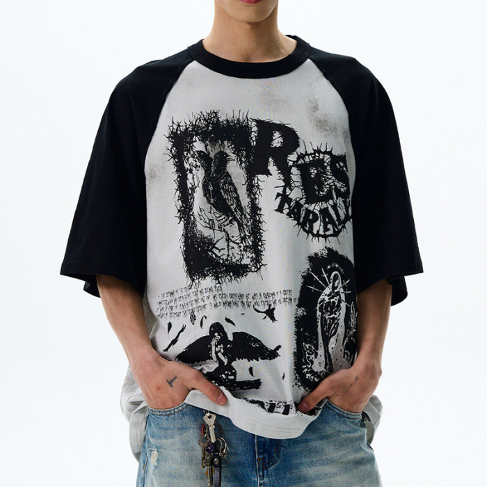 Custom Retro Street Dark-Style Printed Oversized T-Shirt | DTG Process | Vintage Streetwear T-shirts