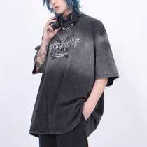 Custom Butterfly Print Short Sleeve T-Shirt | Dip-Dye & Embroidery & DTG Crafts | Vintage Streetwear T-shirts