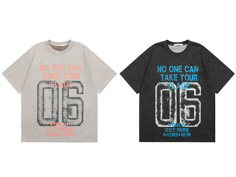 Custom Retro Street Print Round Neck Short Sleeve T-Shirt