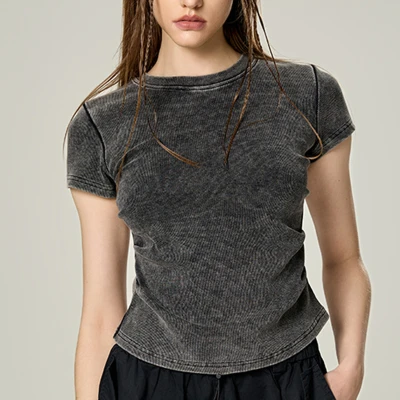 Custom Skinny Fit Dopamine Streetwear Women's Short Sleeve T-shirt | Acid Washed Craftsmanship