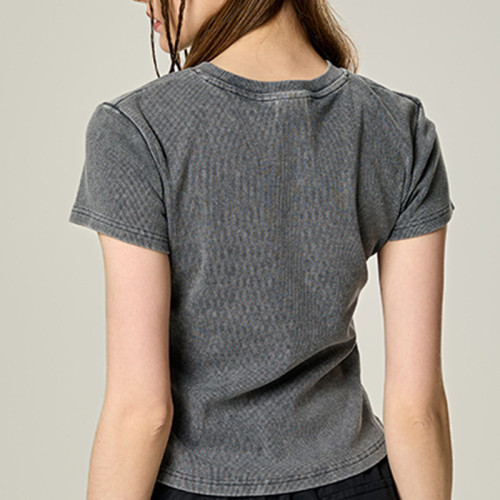 Custom Skinny Fit Dopamine Streetwear Women's Short Sleeve T-shirt | Acid Washed Craftsmanship