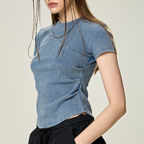 Custom Skinny Fit Dopamine Streetwear Women's Short Sleeve T-shirt | Acid Washed Craftsmanship