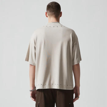 Custom Rivet Eyelet Letter Print T-shirt | 305G 100% Cotton Fabric | OEM T-Shirts Manufacturer