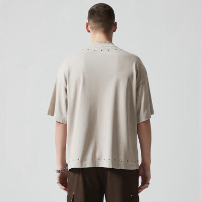 Custom Rivet Eyelet Letter Print T-shirt | 305G 100% Cotton Fabric | OEM T-Shirts Manufacturer