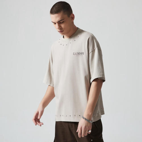Custom Rivet Eyelet Letter Print T-shirt | 305G 100% Cotton Fabric | OEM T-Shirts Manufacturer