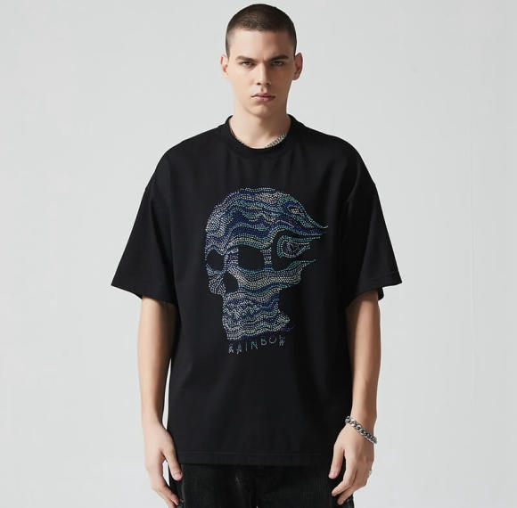 Custom Rhinestone Graphic T-shirts | Skull Print | 235GSM Sorona Fabric | OEM T-shirt Manufacturer