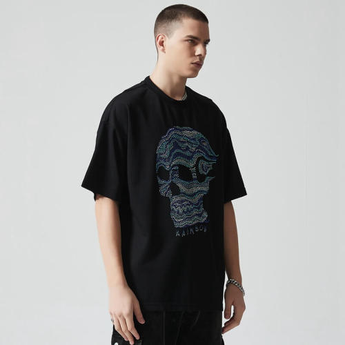 Custom Rhinestone Graphic T-shirts | Skull Print | 235GSM Sorona Fabric | OEM T-shirt Manufacturer