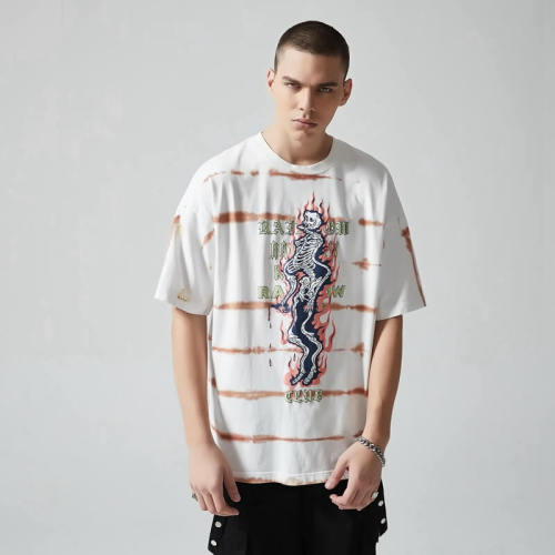 Custom Vintage Graphic T-shirts | Skeleton Print | 230GSM Cotton Fabric | OEM T-shirt Manufacturer
