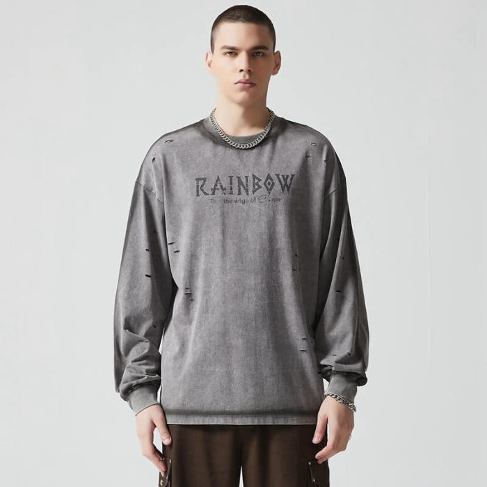 Custom Long Sleeve Vintage Graphic T-shirts | Letter Print | 270GSM Cotton Knit Fabric | OEM & ODM