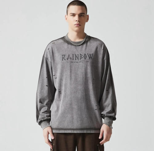 Custom Long Sleeve Vintage Graphic T-shirts | Letter Print | 270GSM Cotton Knit Fabric | OEM & ODM