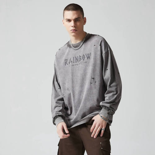 Custom Long Sleeve Vintage Graphic T-shirts | Letter Print | 270GSM Cotton Knit Fabric | OEM & ODM