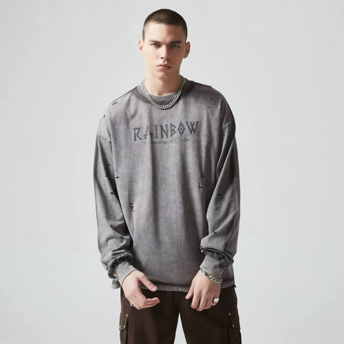 Custom Long Sleeve Vintage Graphic T-shirts | Letter Print | 270GSM Cotton Knit Fabric | OEM & ODM