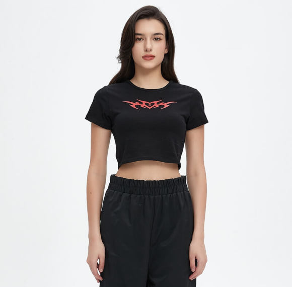 Custom Graphic Cropped T-Shirts | Totem-Style Print | 220GSM Cotton Knit Fabric | Support OEM & ODM