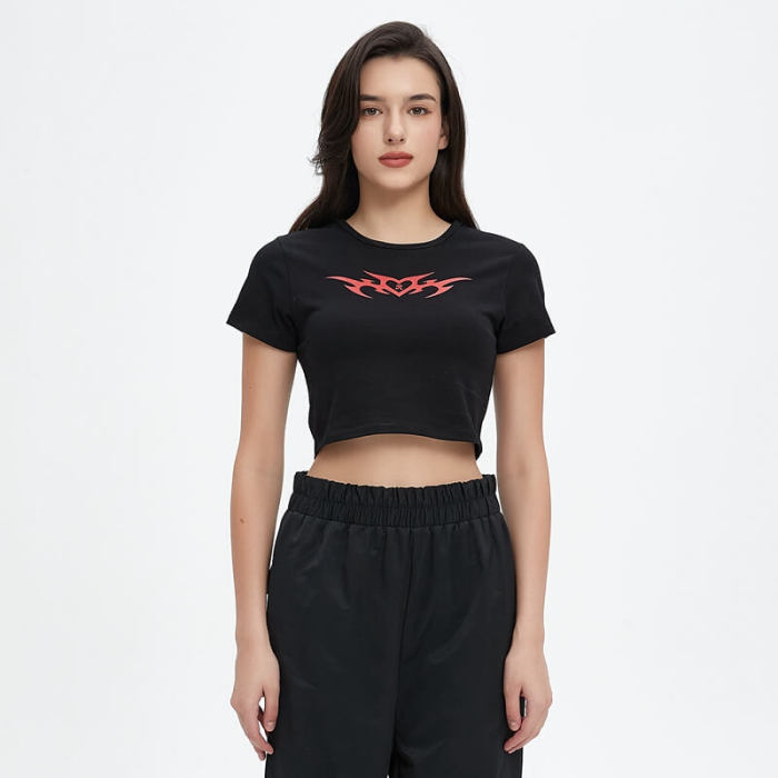 Custom Graphic Cropped T-Shirts | Totem-Style Print | 220GSM Cotton Knit Fabric | Support OEM & ODM