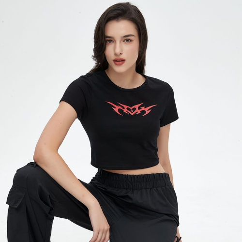Custom Graphic Cropped T-Shirts | Totem-Style Print | 220GSM Cotton Knit Fabric | Support OEM & ODM