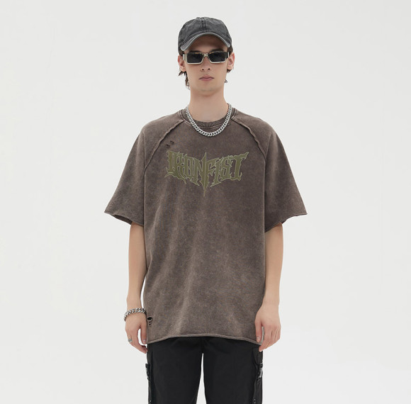 Custom Vintage Graphic T-shirts | Letter & Skeleton Print | 240GSM Cotton Knit Fabric | OEM & ODM