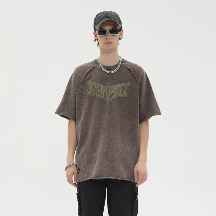 Custom Vintage Graphic T-shirts | Letter & Skeleton Print | 240GSM Cotton Knit Fabric | OEM & ODM