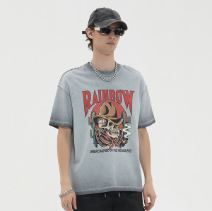 Custom Vintage Graphic T-shirts | Cowboy Skull Smoking Print | 230GSM Cotton Knit Fabric | OEM & ODM