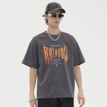 Custom Vintage Graphic T-shirts | Flaming Letter Print | 260GSM Suede Fabric | OEM & ODM