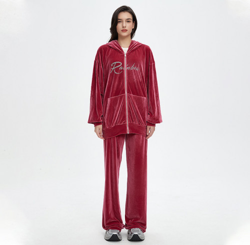 Custom Vintage Rhinestone Hoodies & Sweatpants | Letter & Wings Print  | Velvet Fabric | OEM & ODM